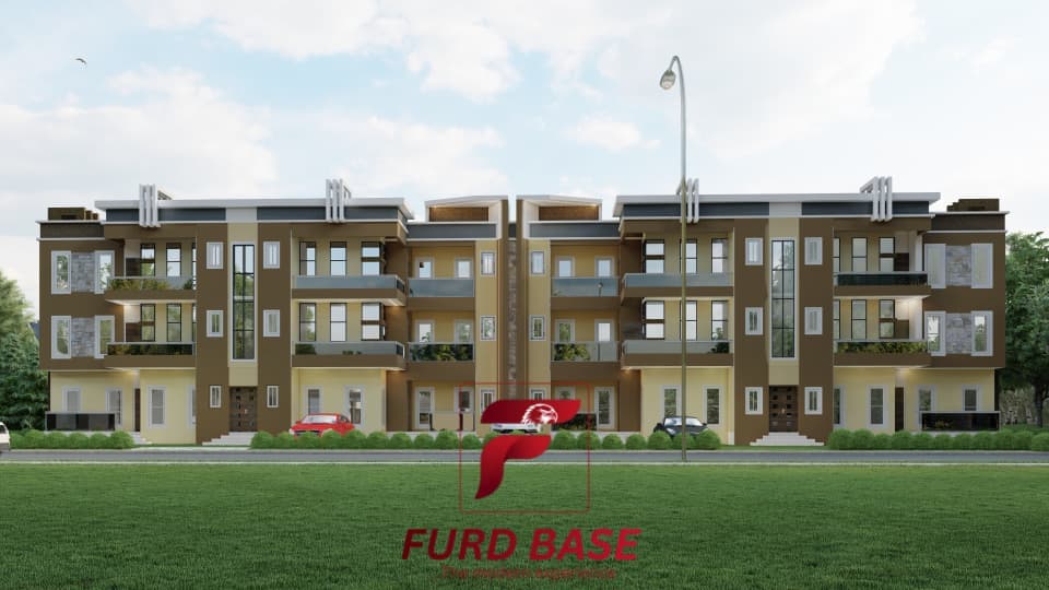 A twelve-unit three-bedroom apartment complex — brown facade — view 2